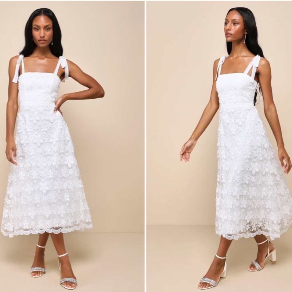 Lulu's White Lace Midi Dress